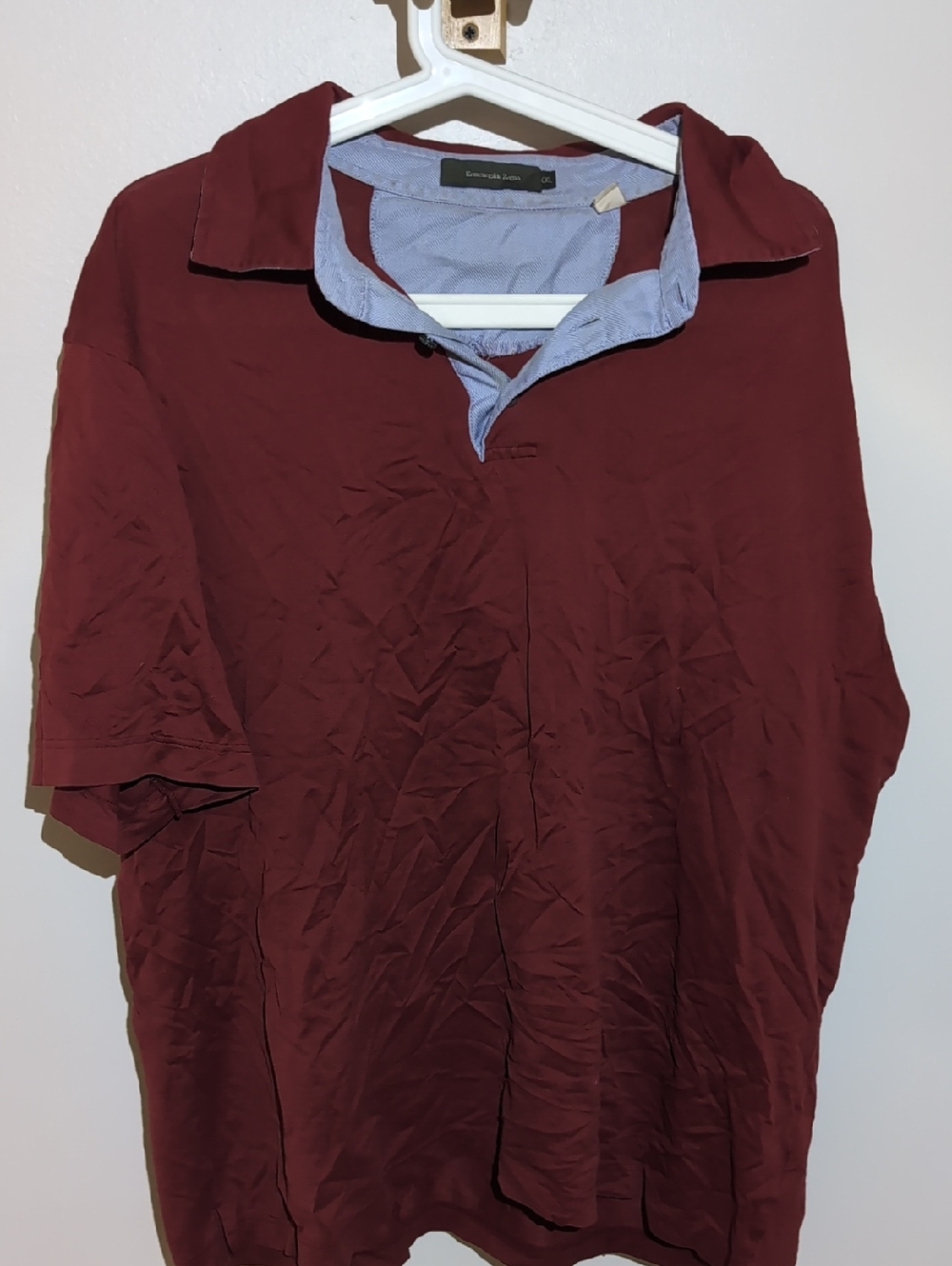 Ermenegildo Zegna Men's Burgundy Polo with Light Blue Inner Collar